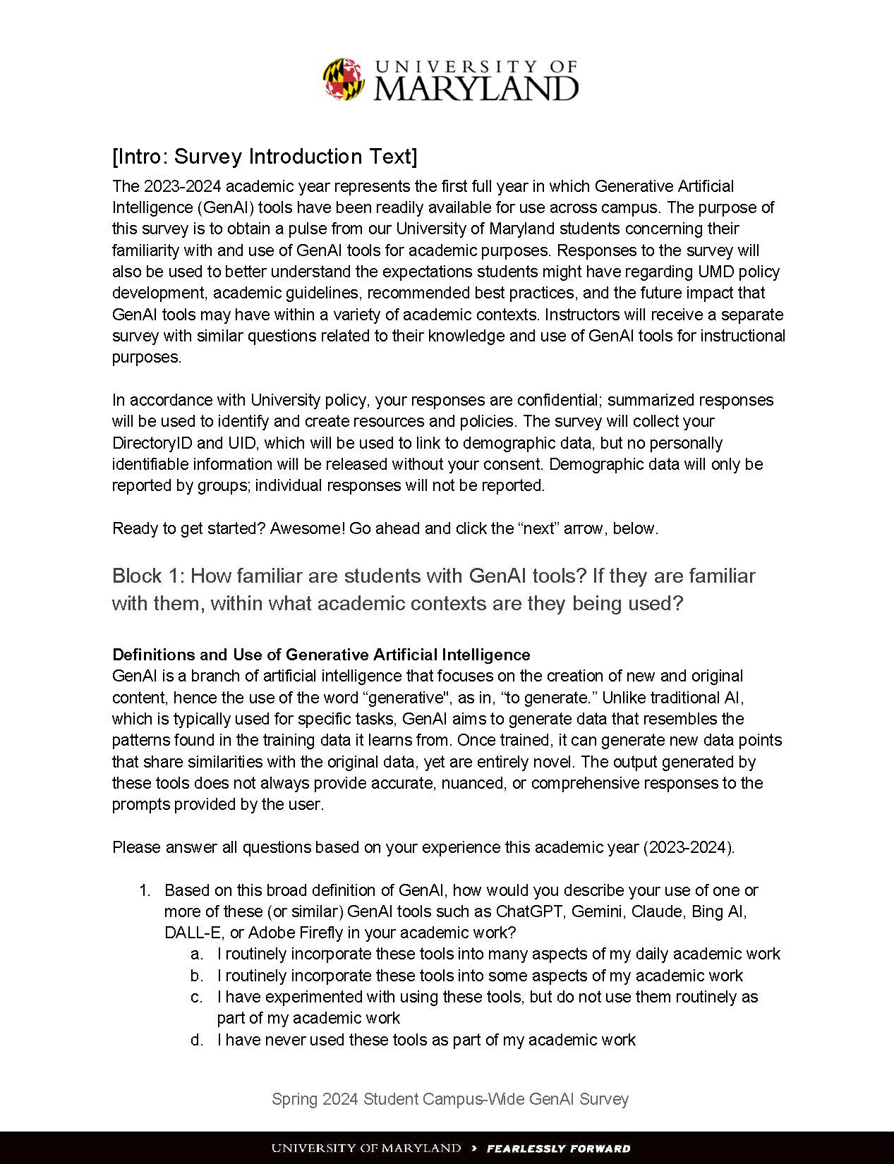 The first page of an example population survey.